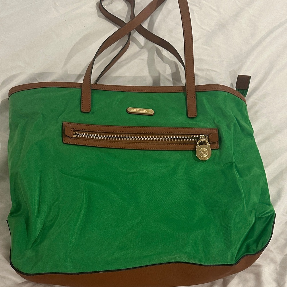 Michael Kors Vibrant Green Tote with Brown Accents